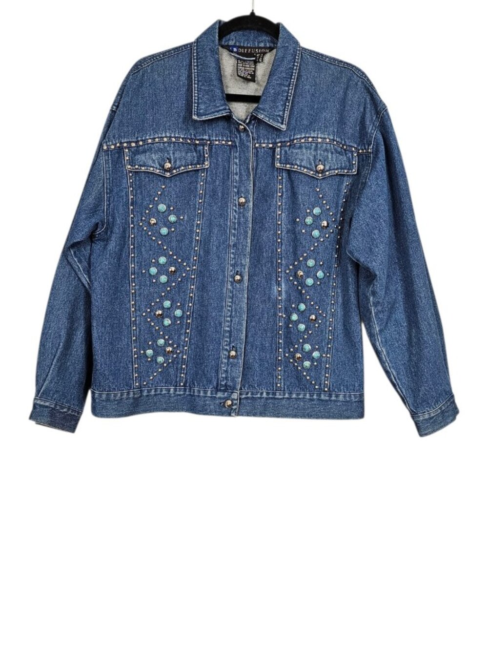 Vintage I.B. Diffusion Denim Y2K Boho Studded Embellished Retro Jean Jacket 8